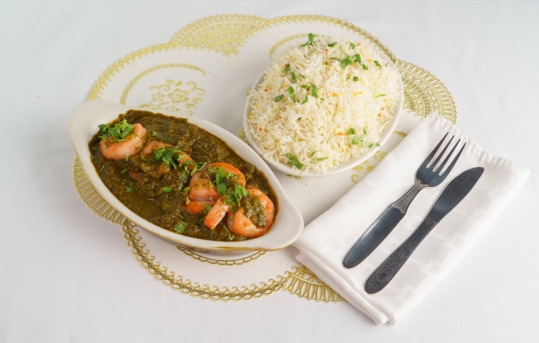 Shrimp or Fish Saag, Indian Restaurant in Matthews Beach Seattle, Jewel of India